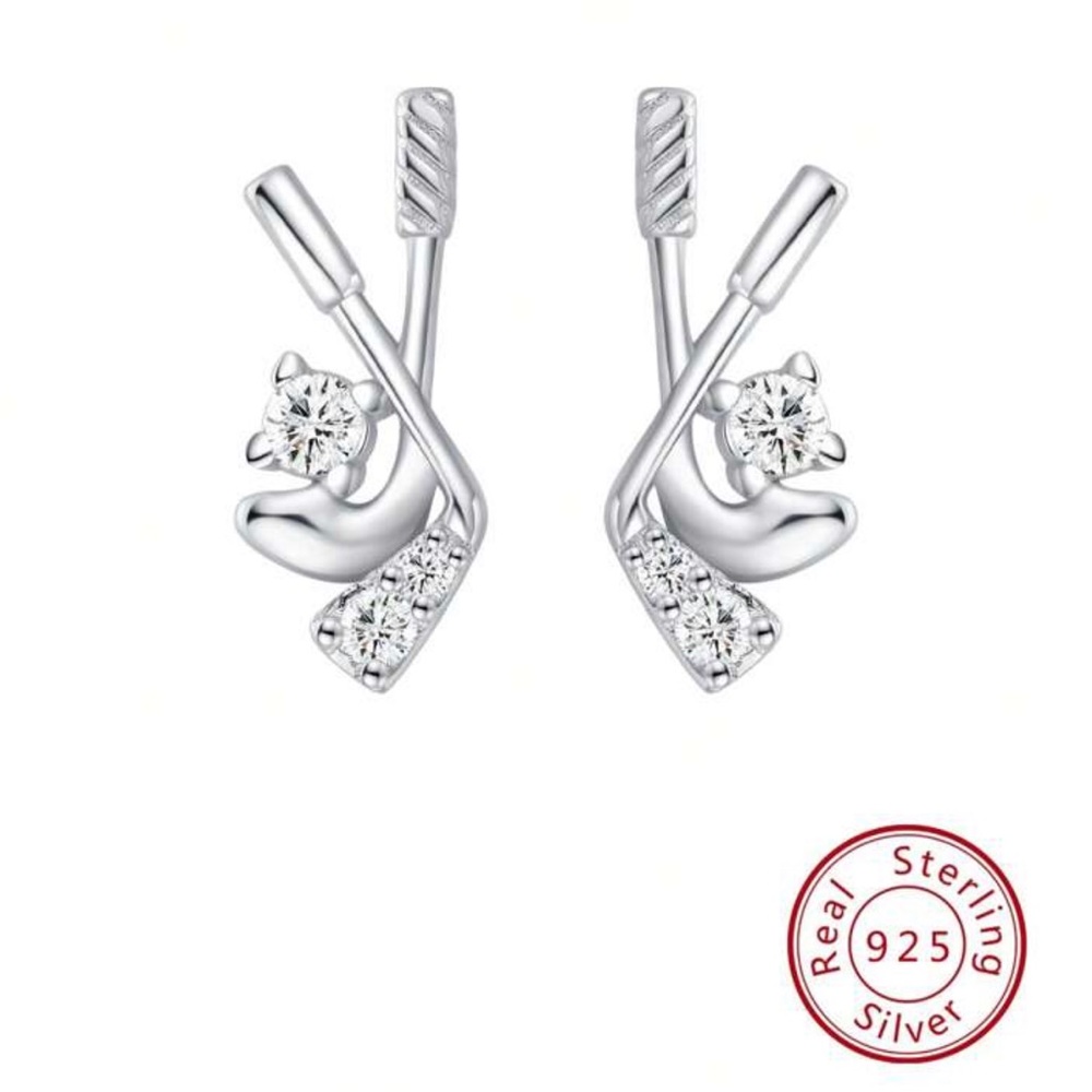 Sterling Silver  Hockey Stick Puck Stud Earrings NHL Golf earrings Mothers Day